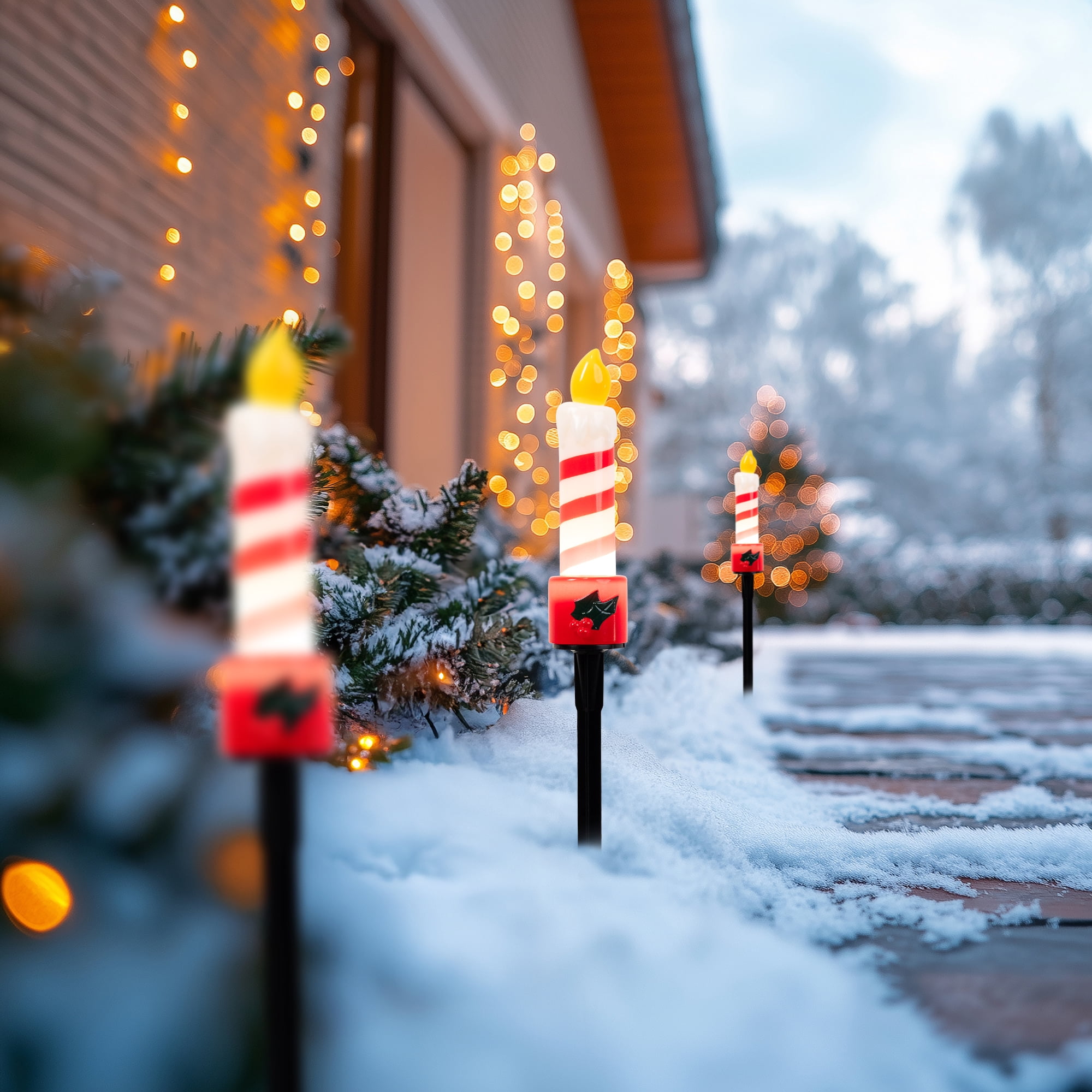 Candle with Holly Outdoor Christmas Pathway Markers - 17.25" - Set of 3