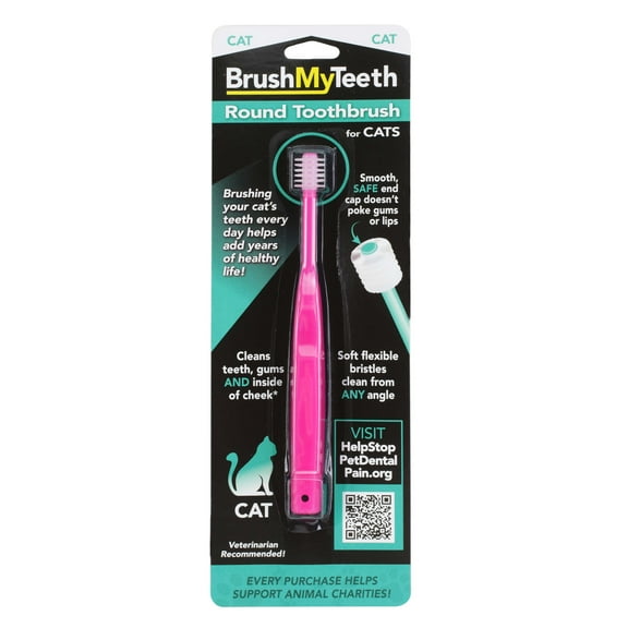 BrushMyTeeth Cat Toothbrush, Multi-Color - Round Soft Pet Toothbrush with Flexible Bristles, 1 Count