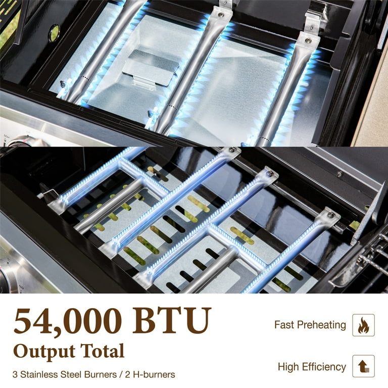 Summit Living 5-Burner Outdoor Propane Gas Grill and Griddle Combo BBQ Grill with Lid 54,000 BUT