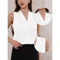 thumbnail image 2 of DARING DIVA Women's Satin Tank Top Sleeveless V Neck Business Satin Work Blouse S White, 2 of 6