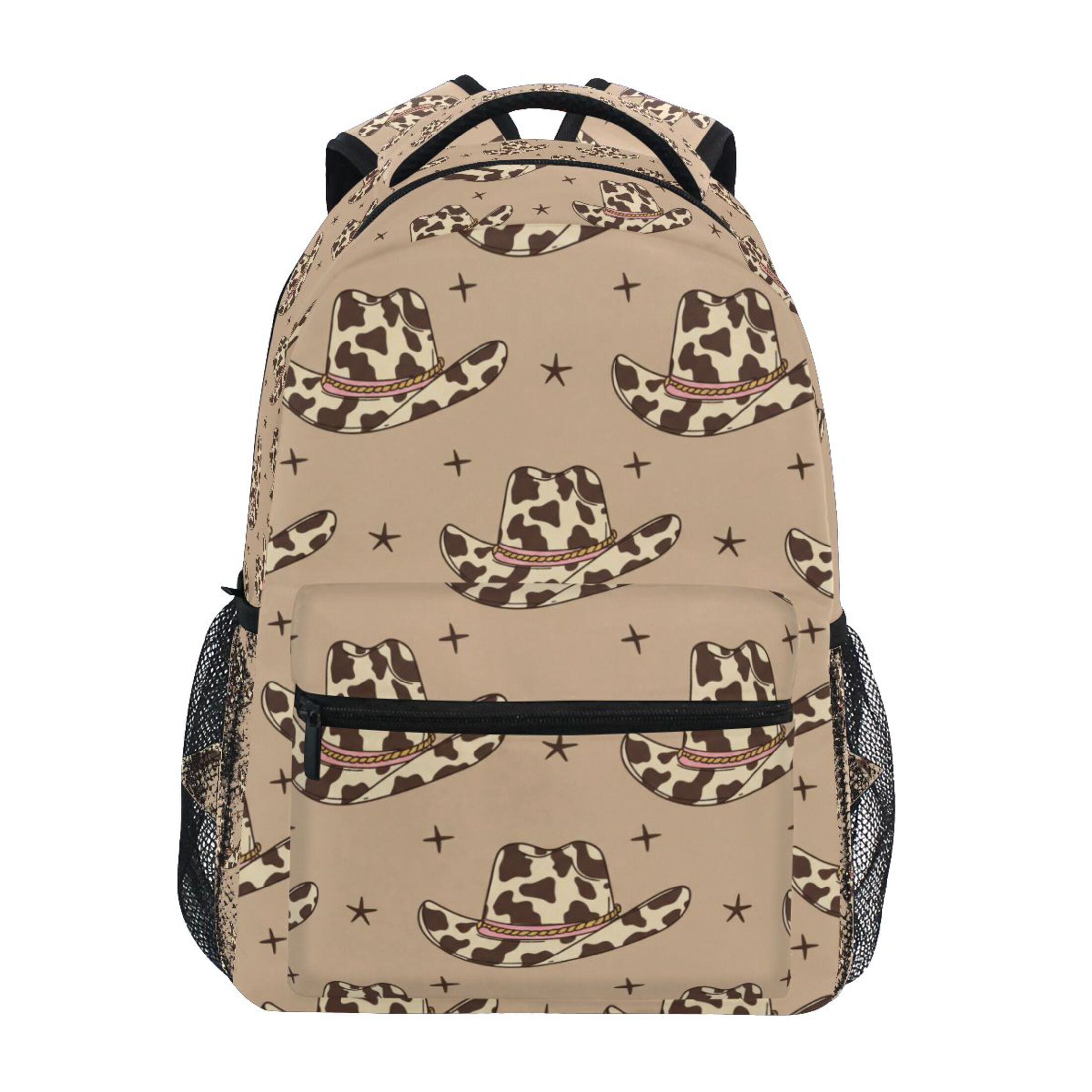 BZSMCE Backpack Schoolbag 15L/18L 2-SIZE Retro Cowboy Hats with Cow Print Wild West Pattern Pattern For the Backbags