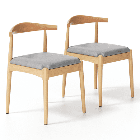 OSM Solid Wood Dining Chairs Set of 2 Mid Century Modern Design with Wide Curved Back and Upholstered Seat Cushion Heavy Duty Kitchen and Dining Room Chairs Beige