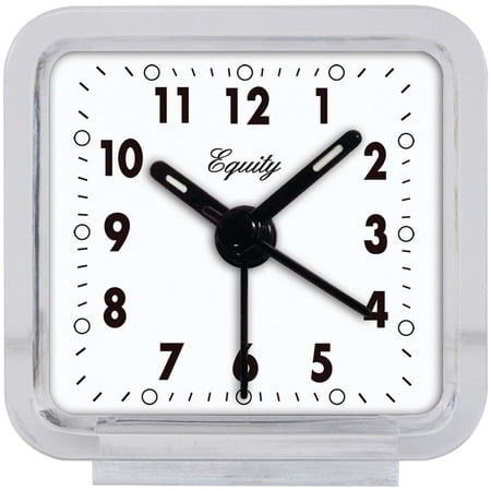 Equity 2.50 x 2.50 Clear Square Travel-Size Quartz Analog Alarm Clock, 21038