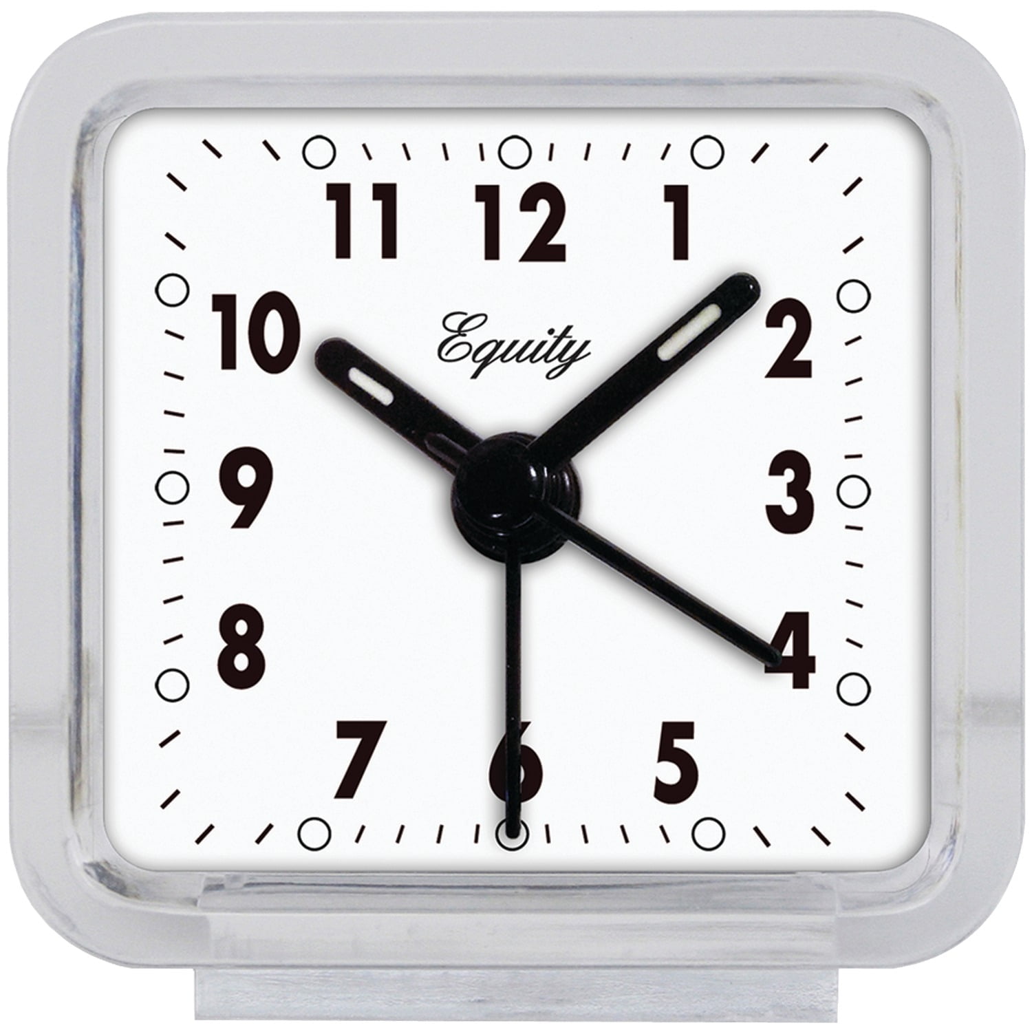 Equity 2.50 x 2.50 Clear Square Travel-Size Quartz Analog Alarm Clock, 21038