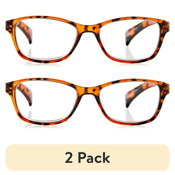 (2 pack) Equate Women's Iris Square Reading Glasses with Case, Tortoise Shell, +3.25