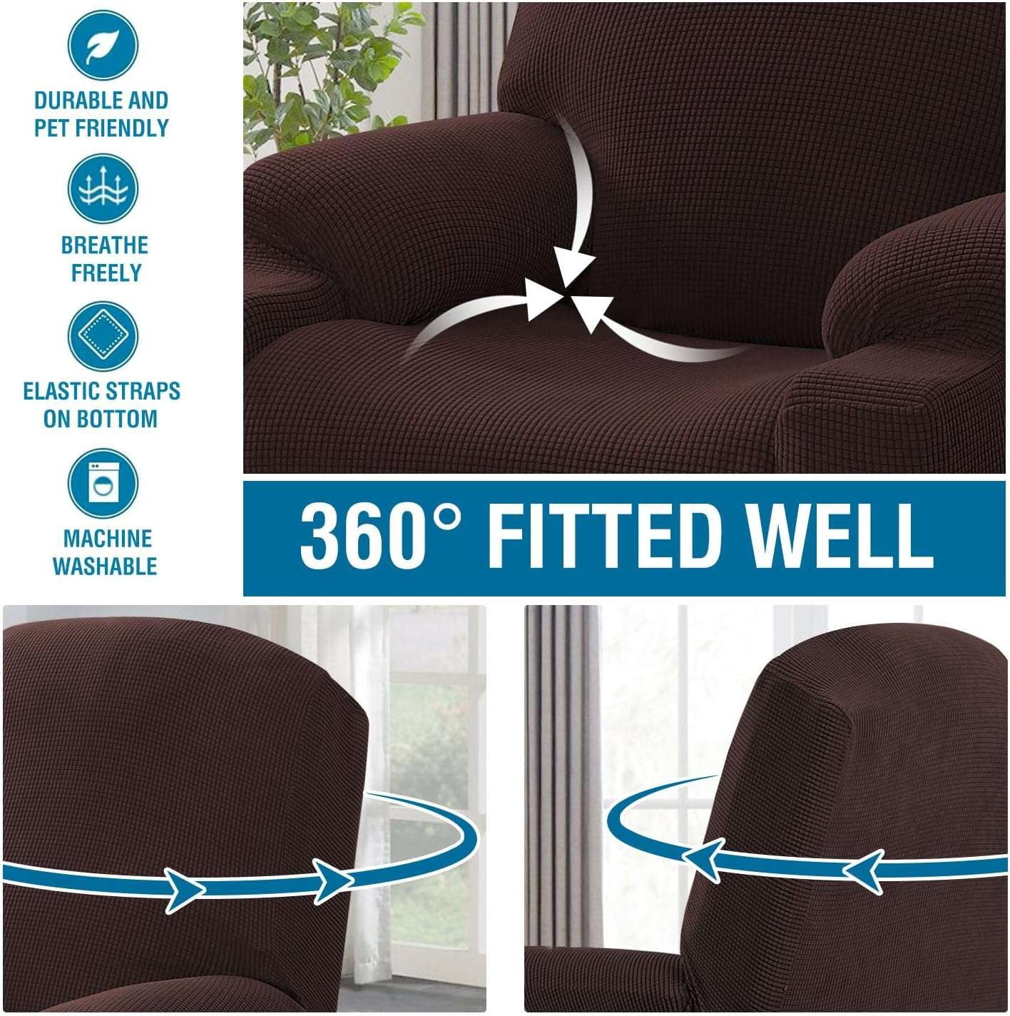 H.VERSAILTEX Stretch Electric Power Lift Recliner Chair Cover with Side Pocket, Soft Thick Jacquard(Single Seat, Grey)