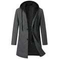 thumbnail image 1 of RXIRUCGD Men Zipper Button Thickening Hooded Fake Two Items Medium Long Woolen Overcoat Cotton Jacket, Gray, Size: 3XL, 1 of 7