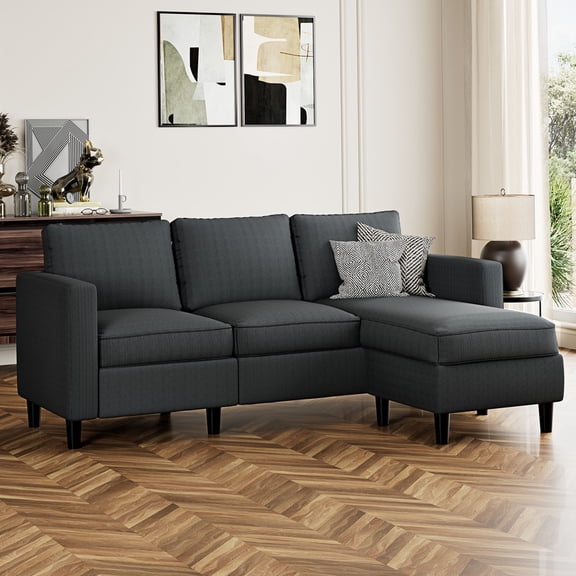 Walsunny 73.6" Convertible Sectional Sofa Couch, L-Shaped 3-Seat Sofa Couch with Reversible Chaise for Small Space,Dark Gray