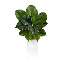 Nearly Natural 34in. Large Philodendron Leaf Artificial Plant in White Metal Planter