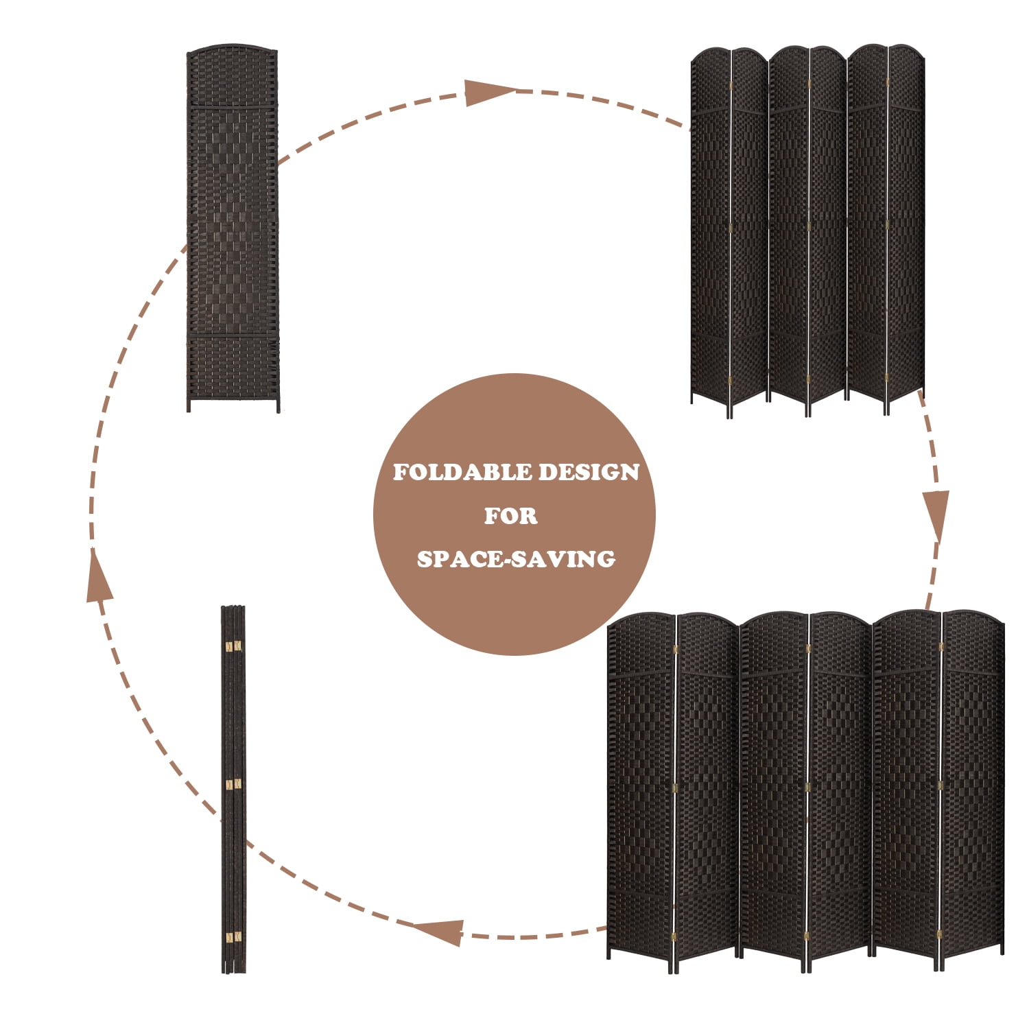 Buy 5.7ft Wood Fiber Woven Room Divider 6 Panels, Foldable Mobile Black