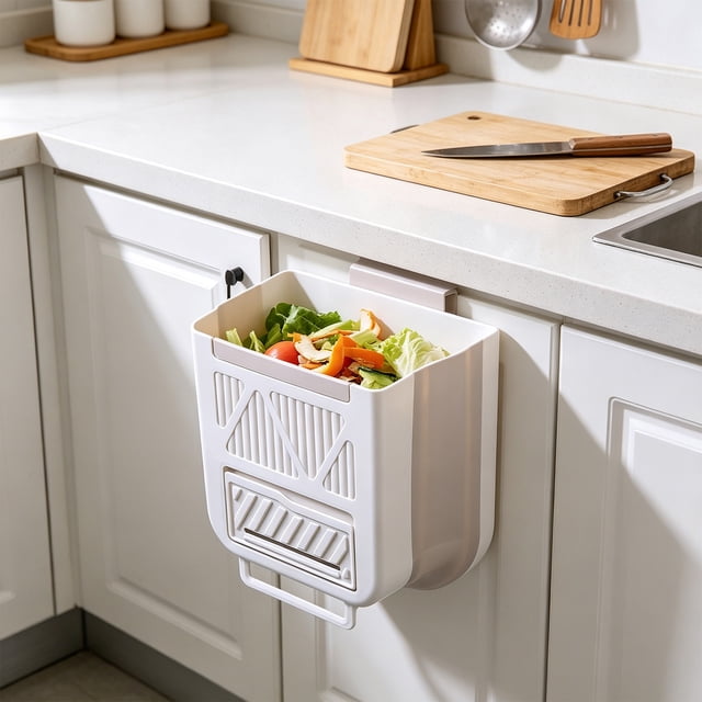 Wall Mounted Household Foldable Trash Can Kitchen Folding Trash Can Hanging Plastic Telescopic Storage Bin