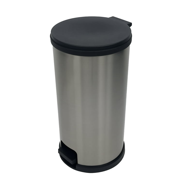 Mainstays 7.9 Gallon Trash Can. Plastic Round Step Kitchen Trash Can, Silver