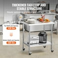 thumbnail image 2 of KFFKFF 24x36x40-Inch Metal Prep Table, Stainless Steel Work Table, with Wheels, Adjustable Height, Durable for Commercial Kitchen, Home, Hotel Use, 2 of 8