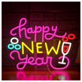 thumbnail image 1 of Letrero De Neón"Happy New Year"Con Forma De Copa De Vino, Regulable, Letras Coloridas, Decoración De Pared Para Fiestas, Negocios Y Hogar 42x32cm, 1 of 6