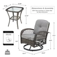 thumbnail image 3 of MELLCOM 3 Pieces Patio Furniture Set, Outdoor Swivel Rocker Patio Chairs, Wicker Patio Bistro Set with Rocking Chair, Thickened Cushions and Glass Coffee Table for Backyard, Garden, Grey, 3 of 9