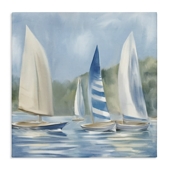 Stupell Industries Sailboat Day Painting Coastal Painting Gallery Wrapped Canvas Art Print Wall Art, 17 x 17