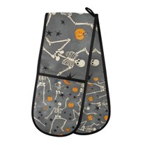 Yayeee Double Oven Mitt Kitchen Heat Resistant Baking 35" x7" Quilted Glove, Halloween Dancing Skeleton