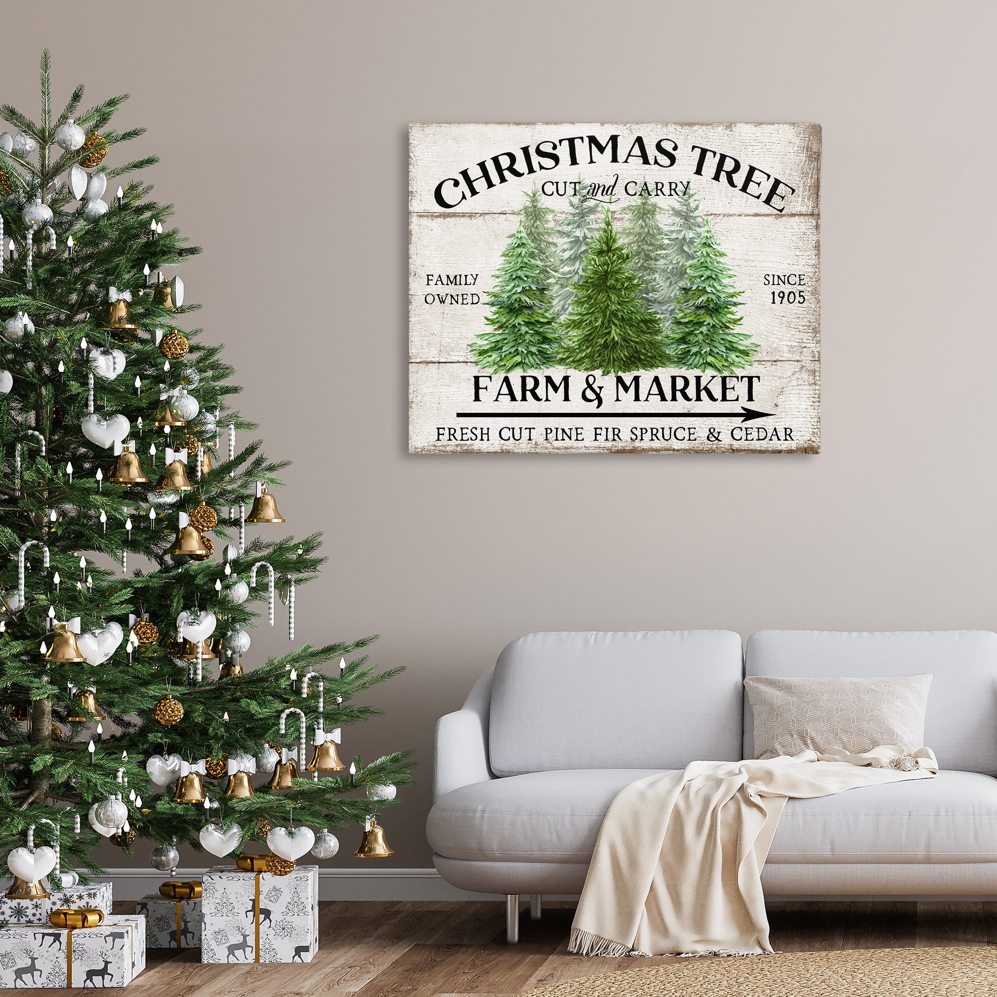 Stupell Industries Farm & Market Christmas Holiday Painting Gallery Wrapped Canvas Art Prints Wall Art, 48 x 36