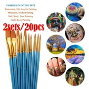 VerPetridure Clearance Acrylic Paint Brushes Set,2 Packs/20 Pcs Nylon Hair Brushes for All Purpose Oil Watercolor Painting Artist Professional Kits