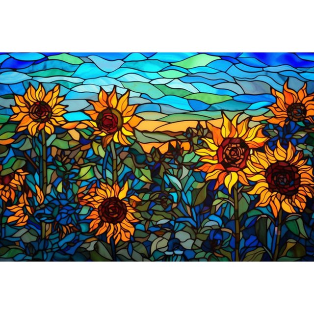 Kit de pintura por números sobre lienzo, arte al óleo artesanal, vidriera, imagen de girasol, 60x40cm