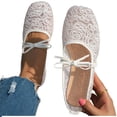 thumbnail image 4 of Wensltd Women's Floral Lace Bow Mary Jane Flats Elastic Strap Flat Shoes Daily Walking Soft Ballet Flats White, 4 of 8