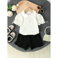 thumbnail image 2 of 7T Little Girls Clothes 7T Girls 2PCS Summer Solid Color Outfits Set Round Neck Peter-Pan Collar Little Girls Short Sleeve Top Shorts Set White, 2 of 8