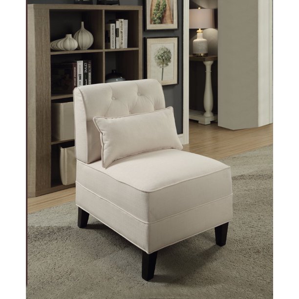 Accent Chair with Pillow, White Linen