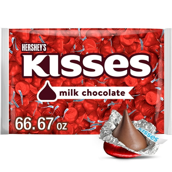Hershey's Kisses Milk Chocolate Red Foil Candy, Bulk Bag 66.67 oz