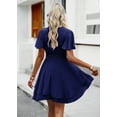thumbnail image 5 of Womens Sexy Deep V Neck Short Sleeve Tie Waist Ruffle Hem Flowy Swing Mini Short Wrap Dress, 5 of 7