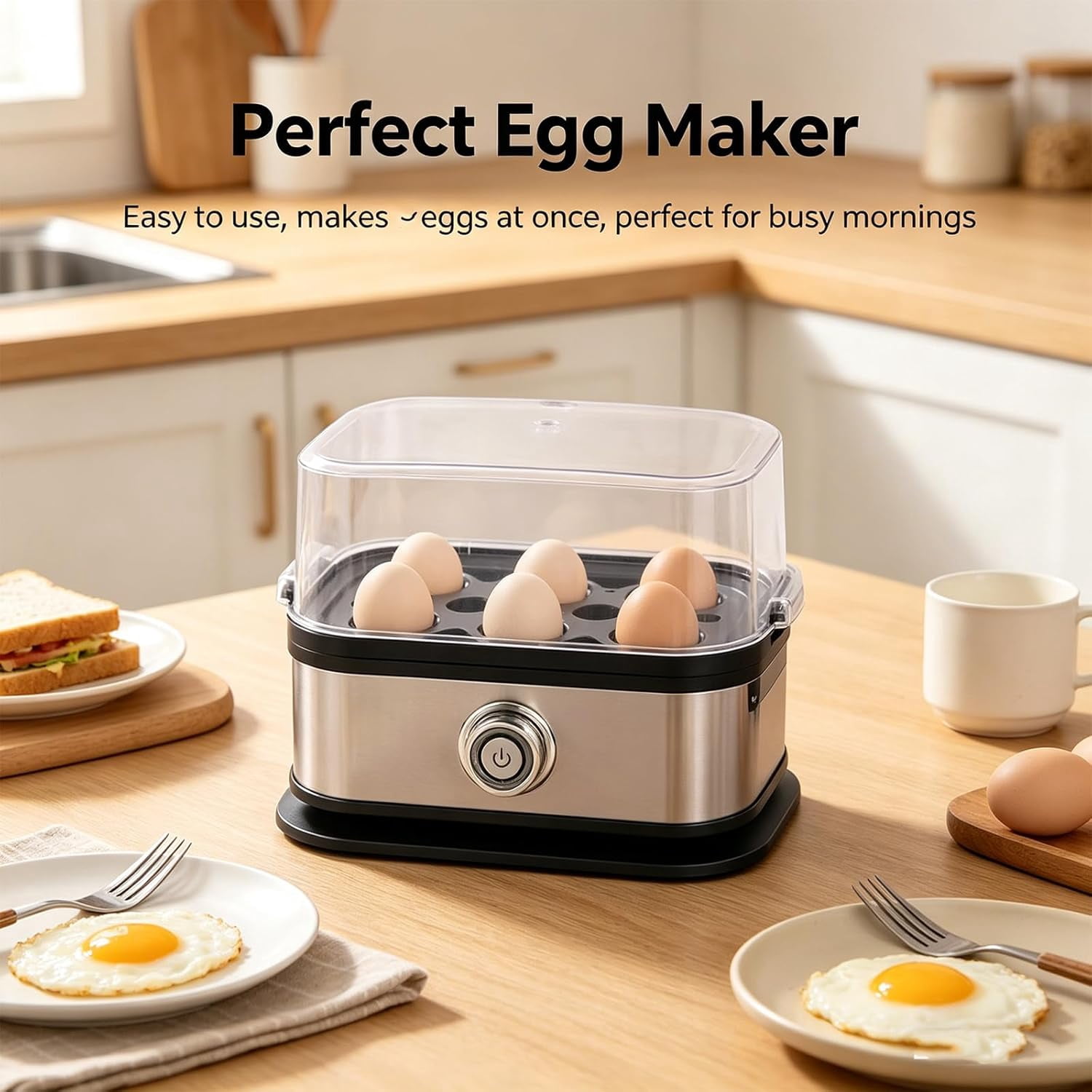 Multifunctional Egg Steamer with Clear Lid, Electric Egg Cooker 6 Egg Capacity Auto Shutoff, Kitchen Egg Steaming Pot, Compact Household Egg Steaming Pot for Soft Medium Hard Boiled Eggs (1pcs)