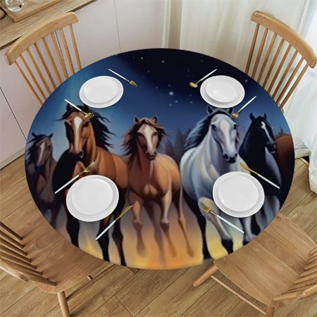 

BANET Fitted Round Tablecloth Watercolor Horses Horses Painting Art Horse Table Cover Elastic Edged Table Cloth Fits Round Tables 54 -58