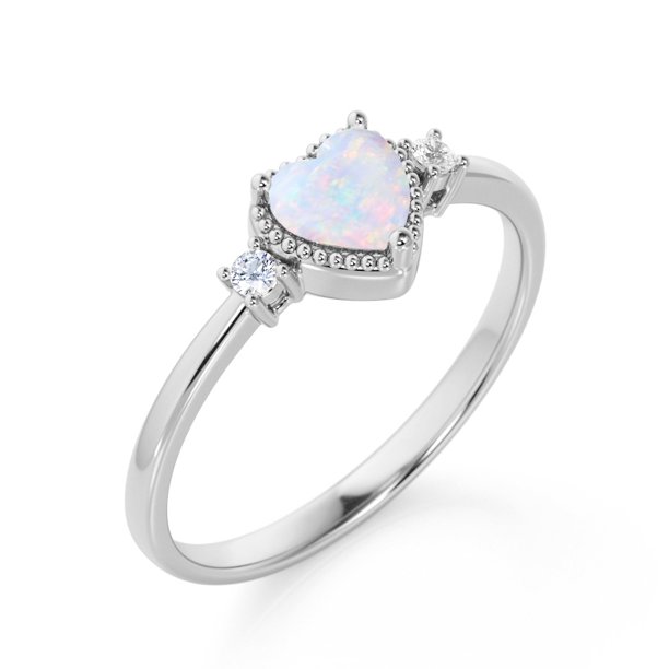 Jeenmata 1 25 Ct Heart Shaped Natural Blue Fire Opal Ring October Birthstone Milgrain Ring 3 Stone Engagement Ring White Gold Over Silver Walmart Com Walmart Com