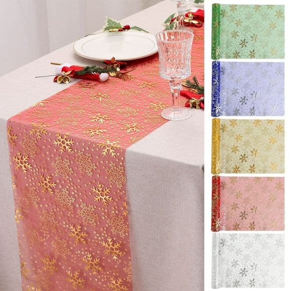 Camino de Mesa Navideño Azul con Copos de Nieve | Fibra de Poliamida | 275 X 28 Cm | Decoración para Fiestas | Reuniones Navideñas | 1 Unidad
