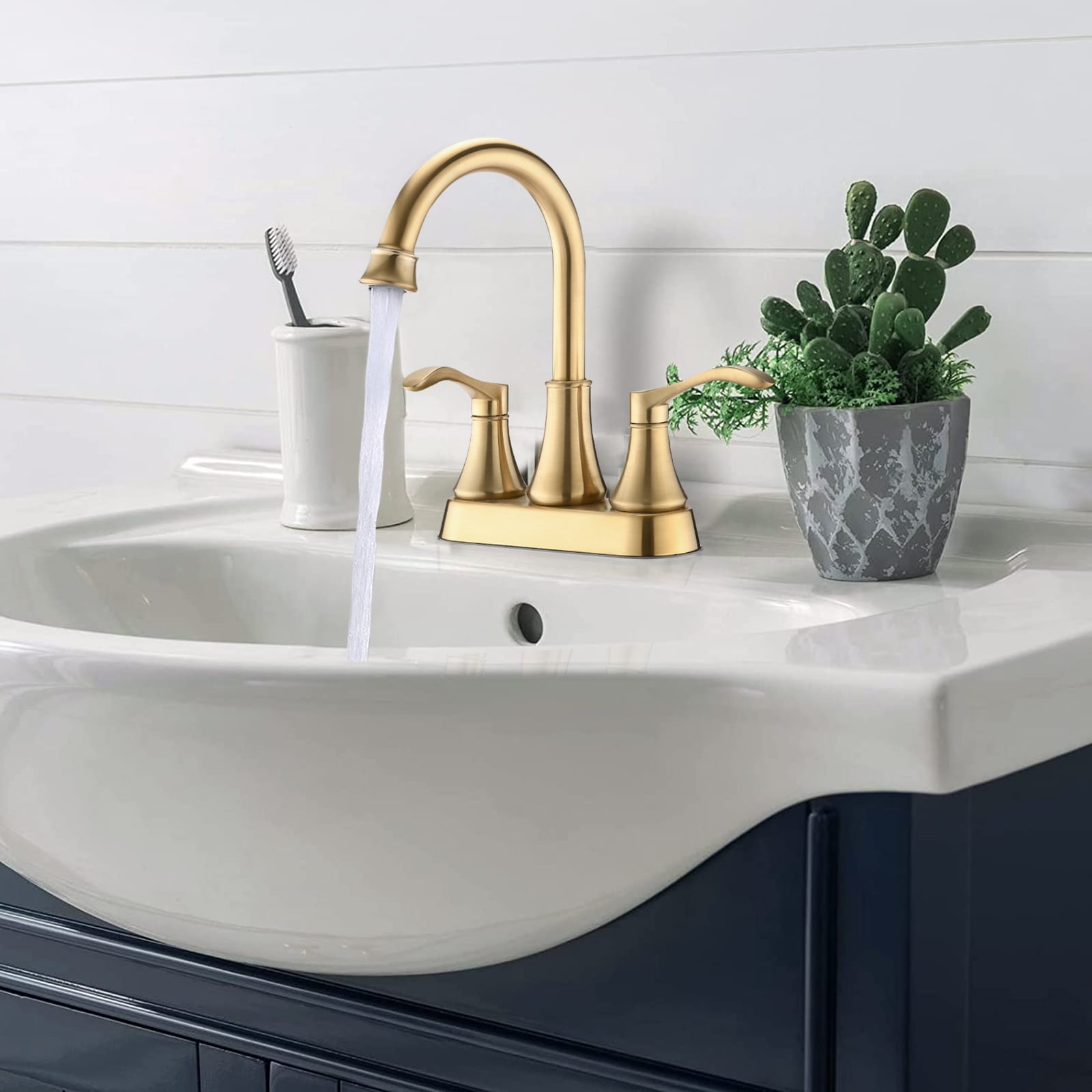MAYEERTY 4"Centerset Bathroom Faucet with 360° Swivel Spout, Pop-Up Drain & Dual Handles, Brushed Gold