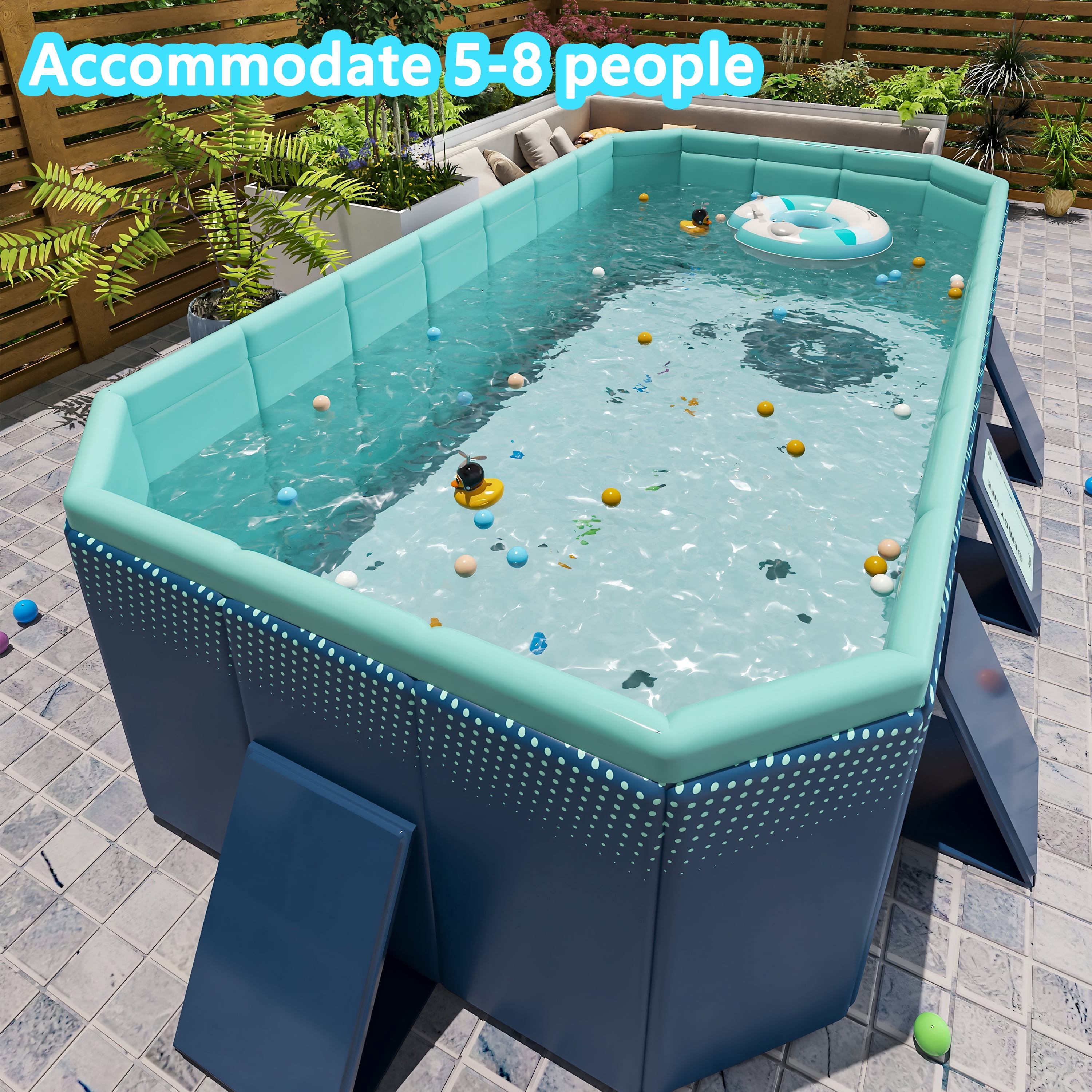 Hyindoor Outdoor Foldable Non-Inflatable Adults and Kids Swimming Pool Hard Plastic Anti-Slip for Lawn Garden Backyard（116" x 65" x 21"）