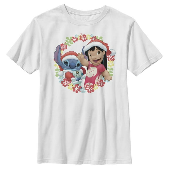 Boy's Lilo & Stitch Christmas Greetings Graphic Tee White Small