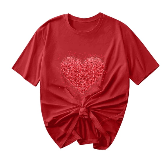 Short Sleeve Shirts Women for Valentine Red Hearts Blouse Crew Neck Pullover Top Spring Lightweight Blouses Easy Breathable Tshirt Regular T-Shirts Fashion Outfits Going Out Date Tops