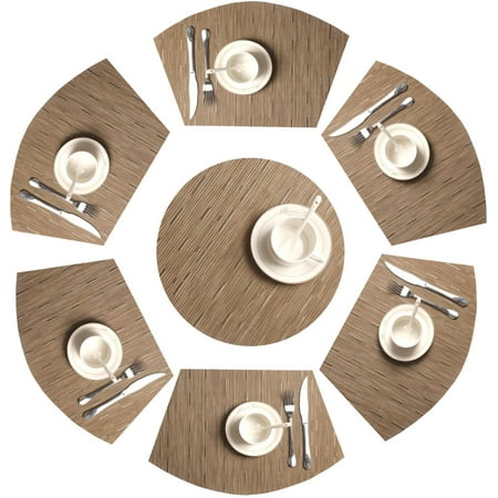 Round Table Placemats Set Of 7 Woven Vinyl Wedge With Centerpiece Mat Heat Resistant Wipe Clean Bamboo Tan Canada Round Table Placemats Set Of 7 Woven, Wedge Placemats For Round Table Canada