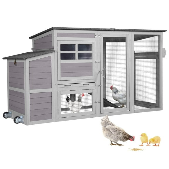 MEDEHOO Chicken Coop with Wheels Portable Hen House for 4-6 Chickens 78.4" with Large Run, Nesting Box, Metal Tray
