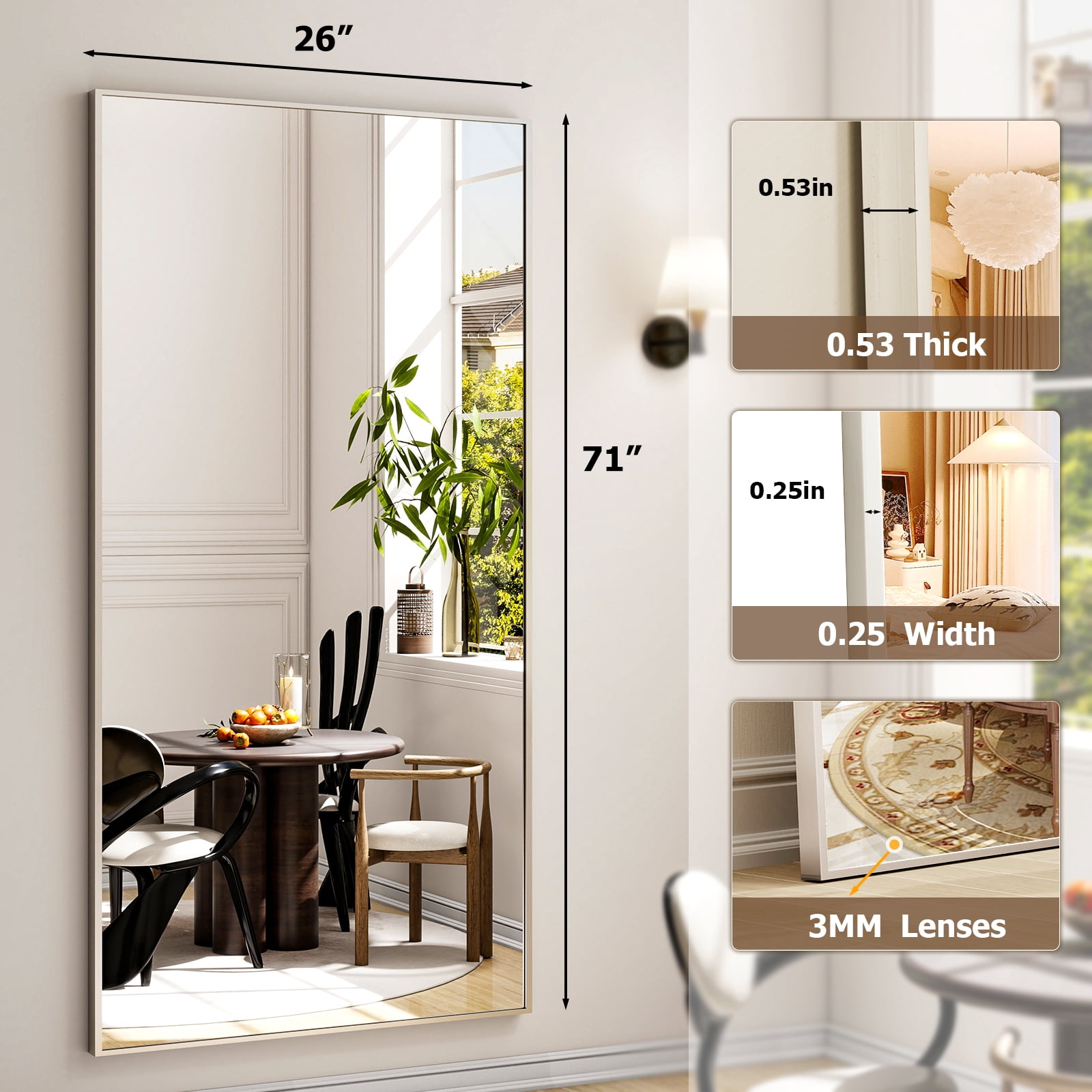 Lumora 71"x26.1" Full-Length Mirror, Floor Mirror with Stand, Silver
