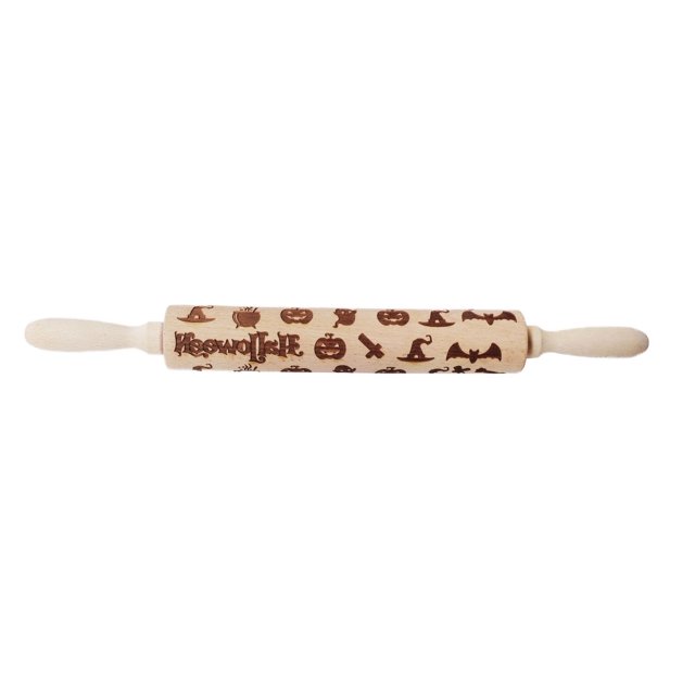 Rodillo - Rodillo grabado para hornear, rodillo de madera en relieve con calabaza, lindo y ligero rodillo de madera en relieve para galletas festivas MFZFUKR FLD-3177