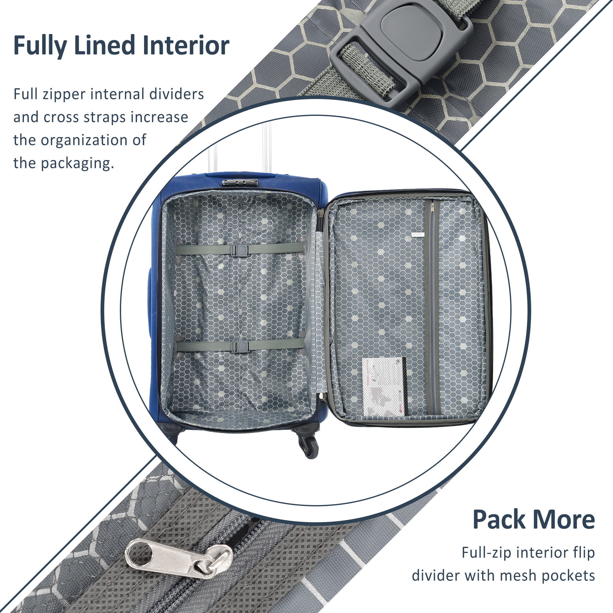 MAYEERTY 3-Piece Oxford Cloth Luggage Set with TSA Lock for Travel,20"+24"+28" Lightweight & Softside Suitcases