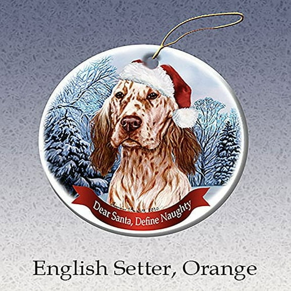 Holiday Pet Gifts English Setter, Orange Santa Hat Dog Porcelain Christmas Tree Ornament