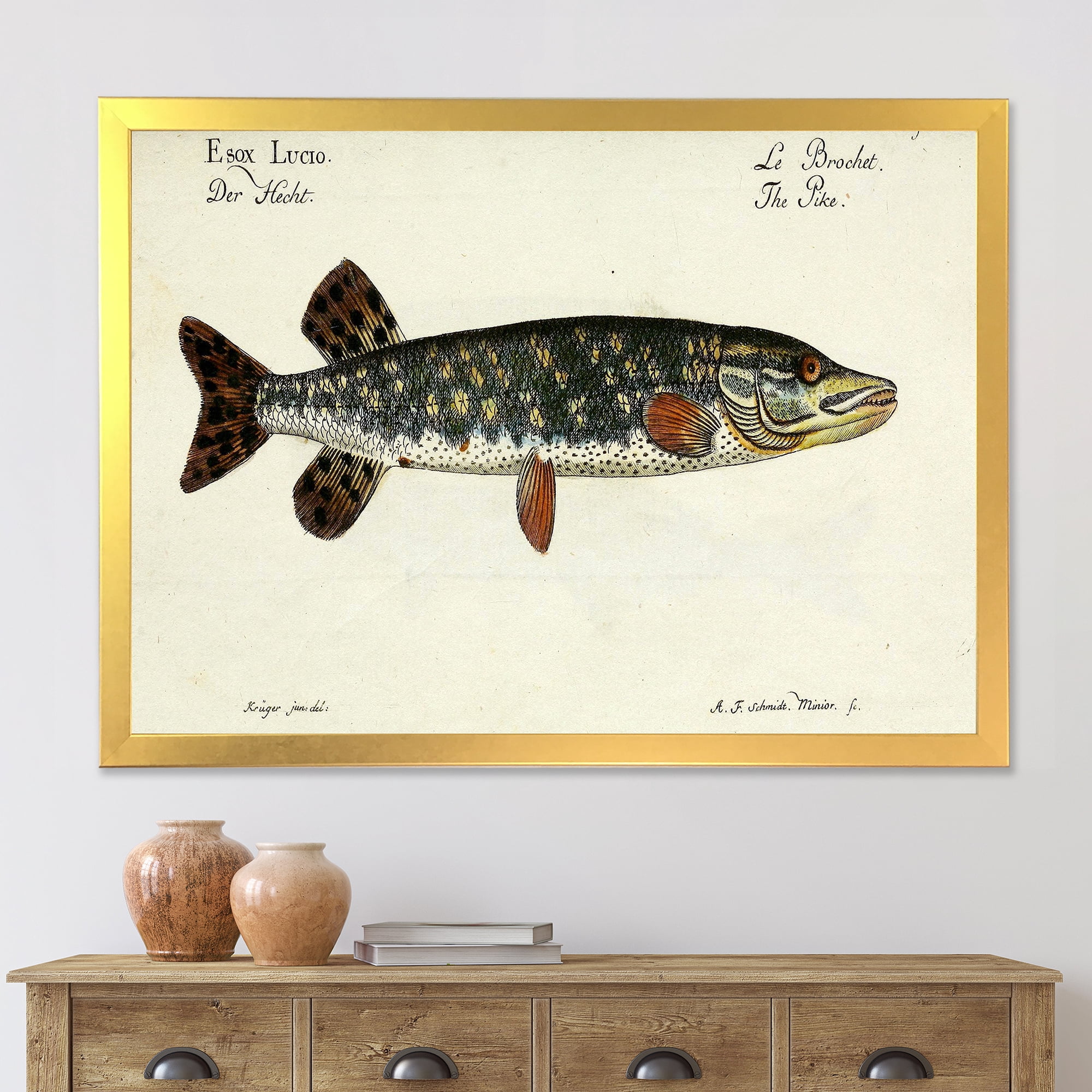 Designart 'Portrait Of A Green Fish On Beige' Nautical & Coastal Framed Art Print