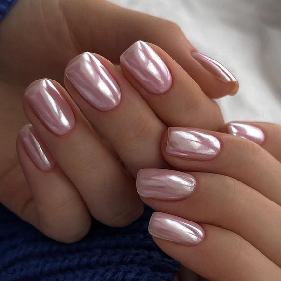 New Nail Art Tips, Coated Sweet Pink Solid Color Press-On Nails, Short Square Fake Nails