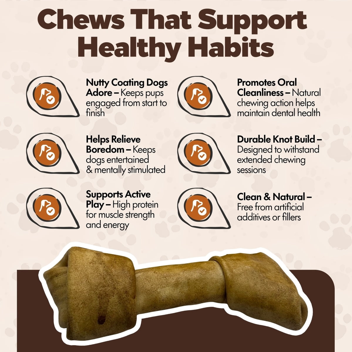Knotted 8 to 9-in Peanut Butter Flavor Rawhide Bone Dog Treats, 6 CT