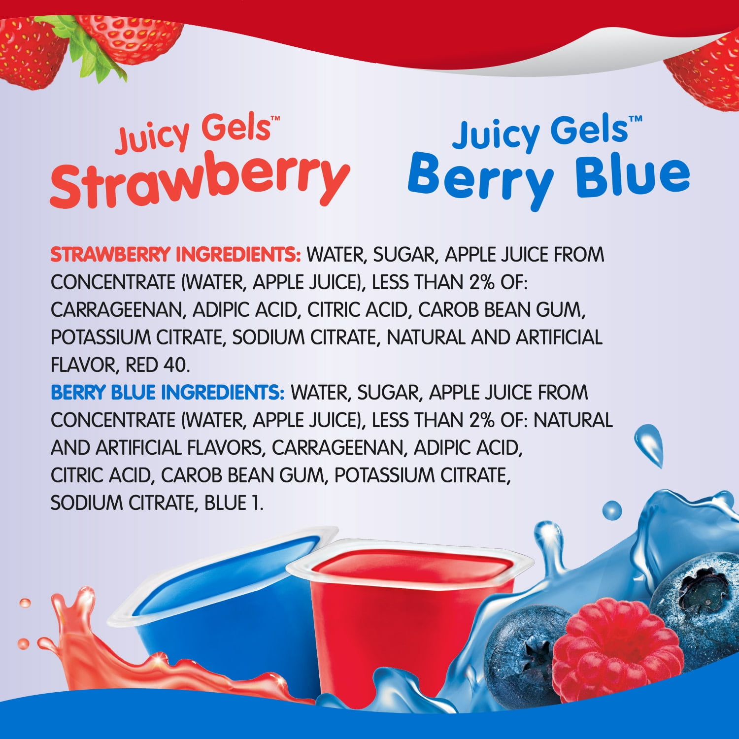(3 pack) Snack Pack Strawberry Flavored and Berry Blue Flavored Juicy Gels, 3.25 oz Snack Cups, 12 Count Family Pack