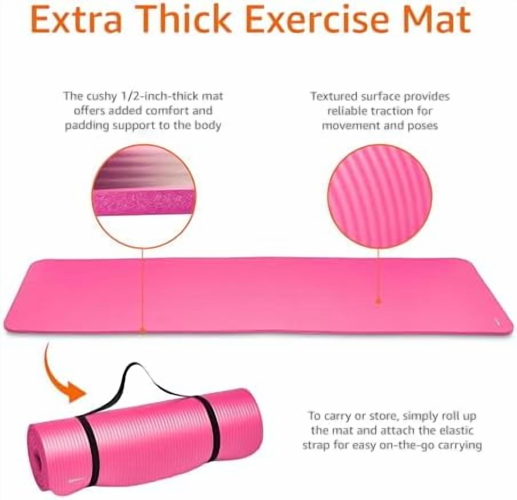 Extra Thick Exercise Yoga Mat with Carrying Strap