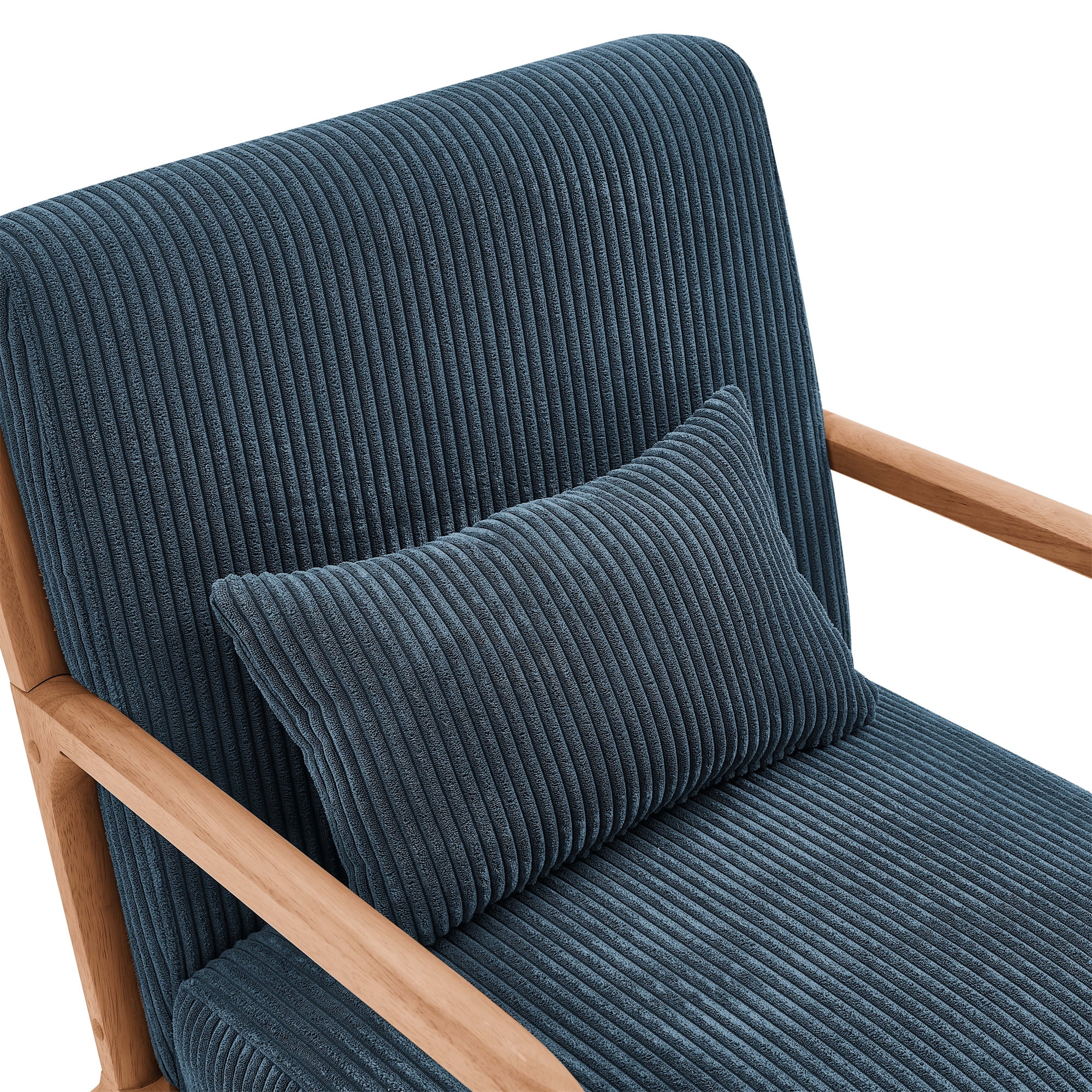 Aukfa Corduroy Mid Century Modern Accent Chair w/ Wood Frame&Pillow for Living Room, Peacock Blue
