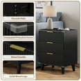 thumbnail image 6 of Laintene 3-Piece Boho Bedroom Set - 6-Drawer Dresser & 2 Nightstands with 3 Drawers & USB Charging, Fluted Wooden Storage, Modern Dresser & Nightstand Combo, Black, 6 of 12